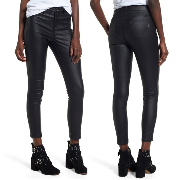 Nordstrom 1822 Denim High Waist Coated Leather Ankle Skinny - Picture 4 of 16